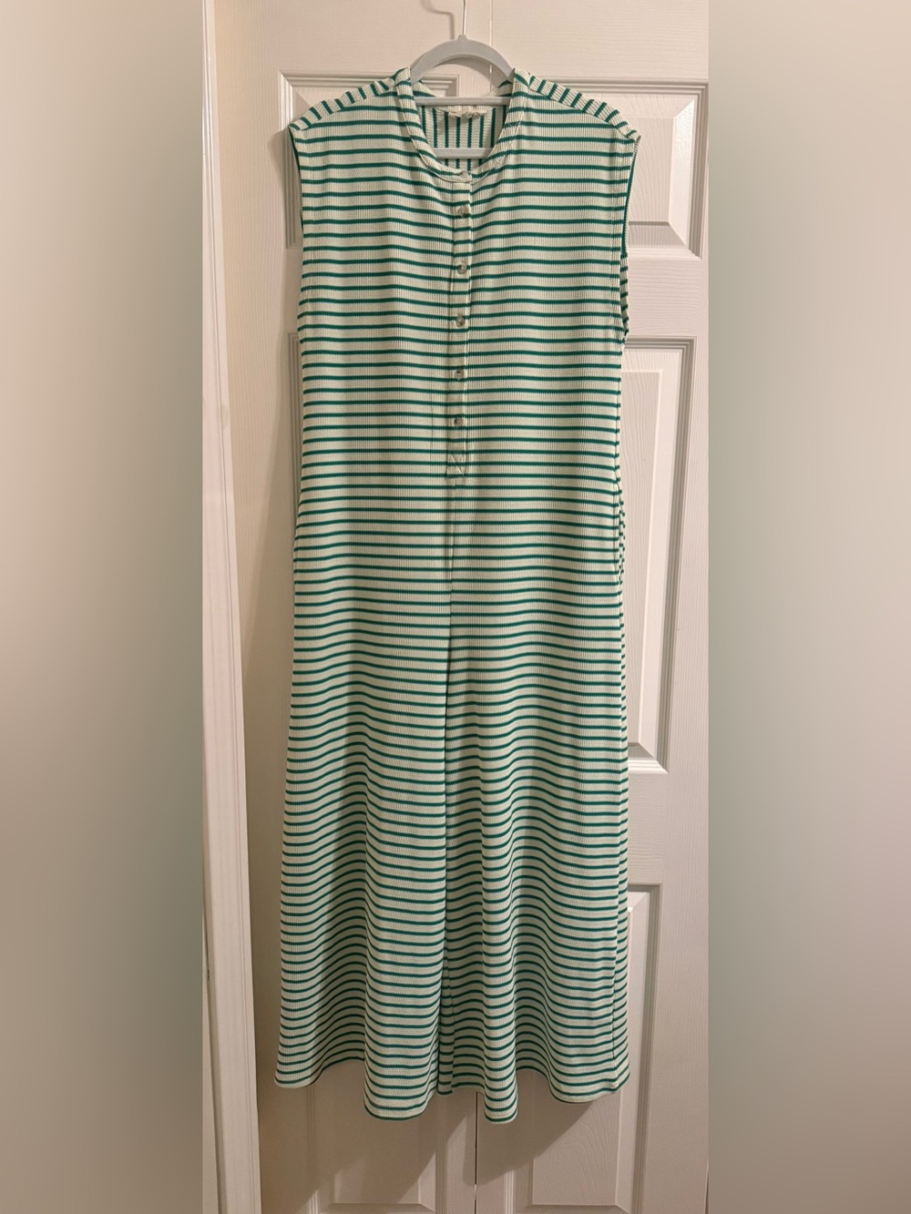 Entro Green & White Striped Knit Jumpsuit - Size Small